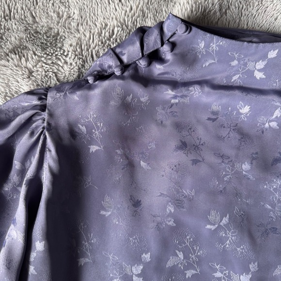 Vintage Alexandria Purple Satin Floral Jacquard Mock Neck Puff Sleeve Blouse 10 - Picture 5 of 8